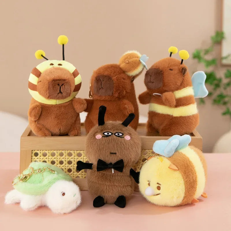 Cute Cartoon Capybara Pendant Capybara Drawing Jitterbug Wings Bee Water Dolphin Keychain  Plush Bee  Doll Bag Hanging Ornaments