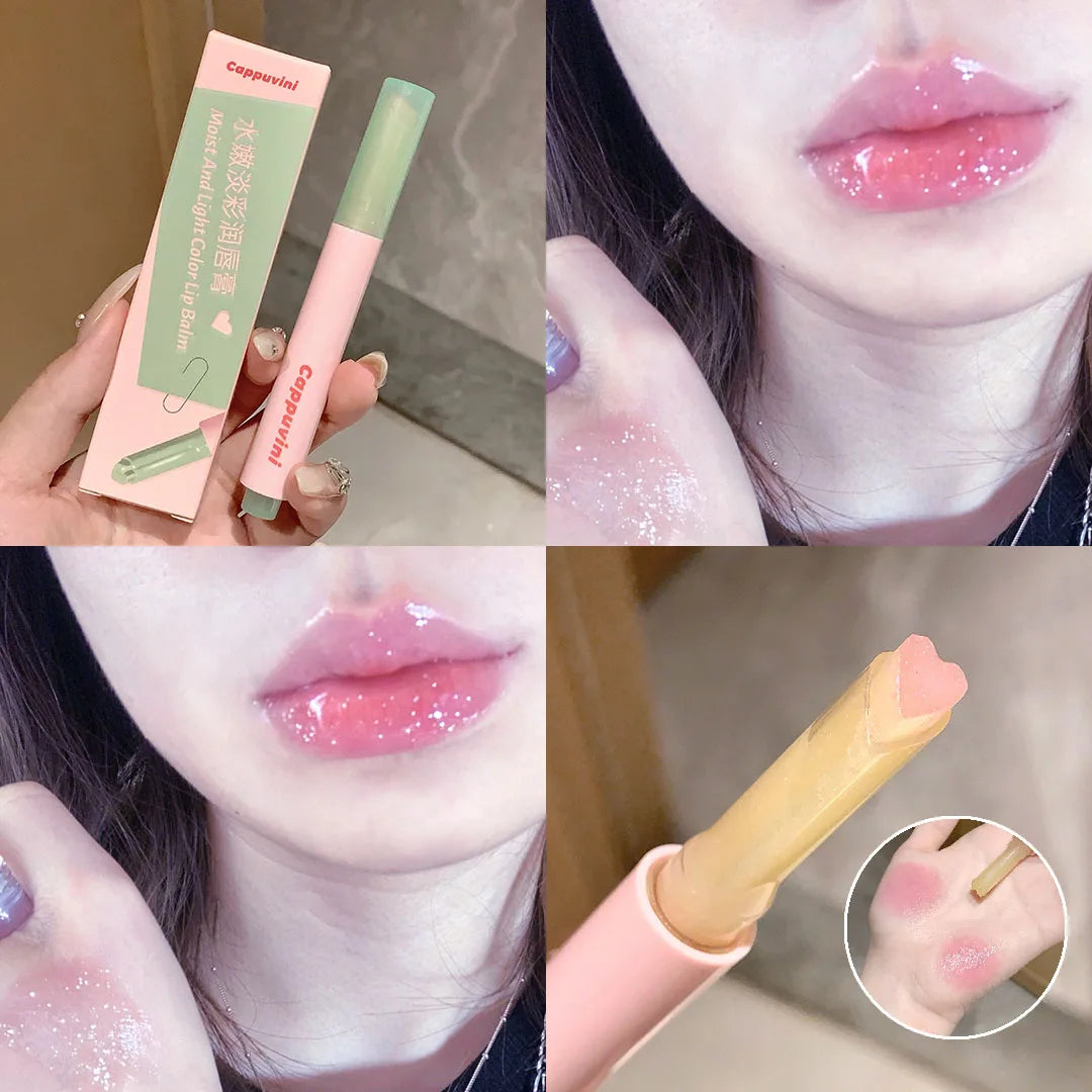 Rose Shimmer Heart Lipstick Pen Hydrating Jelly Solid Lip Gloss Tinted Mirror Water Gloss Pink Pomelo Color Lip Balm Cosmetics