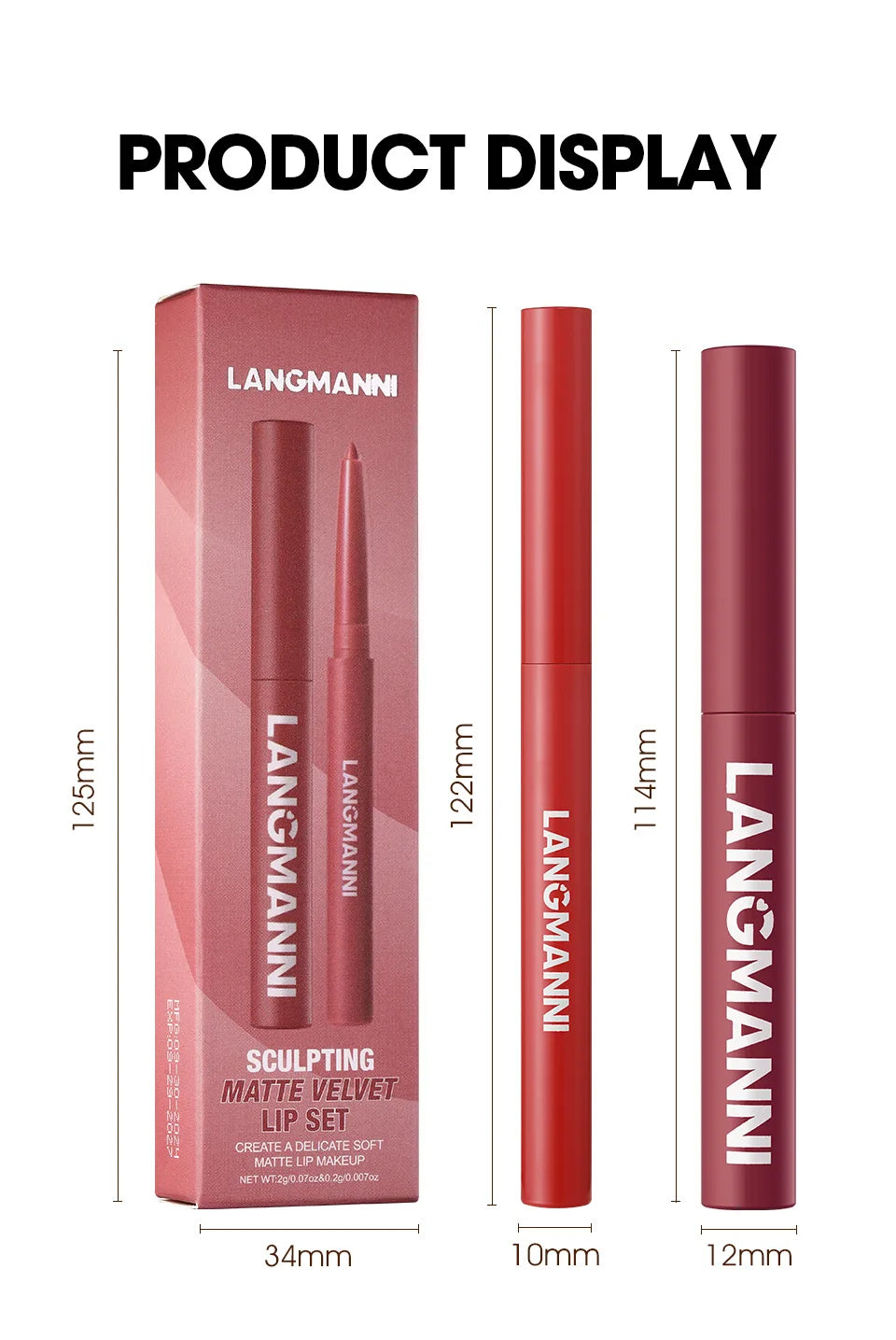 2Pcs/Set Matte Lipstick Lip Liner Pencil Non-Stick Cup Long-Lasting Velvet Red Lipstick Pen Smooth Lipliner Waterproof Makeup