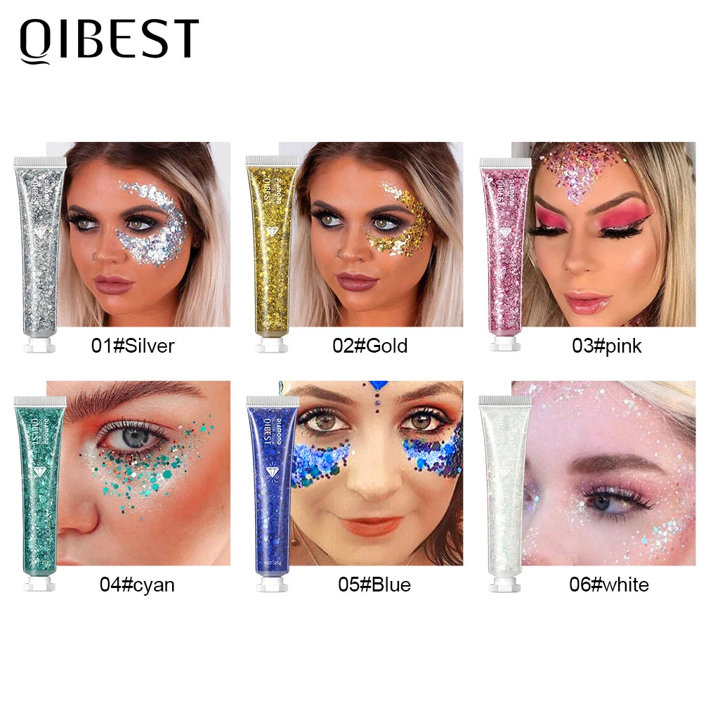 6 Colors Holographic Body Glitter Gel Set Christmas Party Makeup Face Eye Lips Hair Nail Cosmetic Festival Glitter Eyeshadow