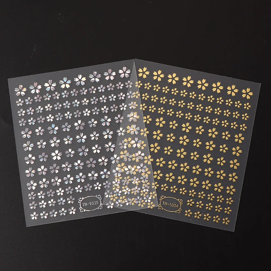 3DLaser Sakura Nail Stickers Holographic Laser Snake Pattern Slider Sakura Water Transfer Nail Decoration Set