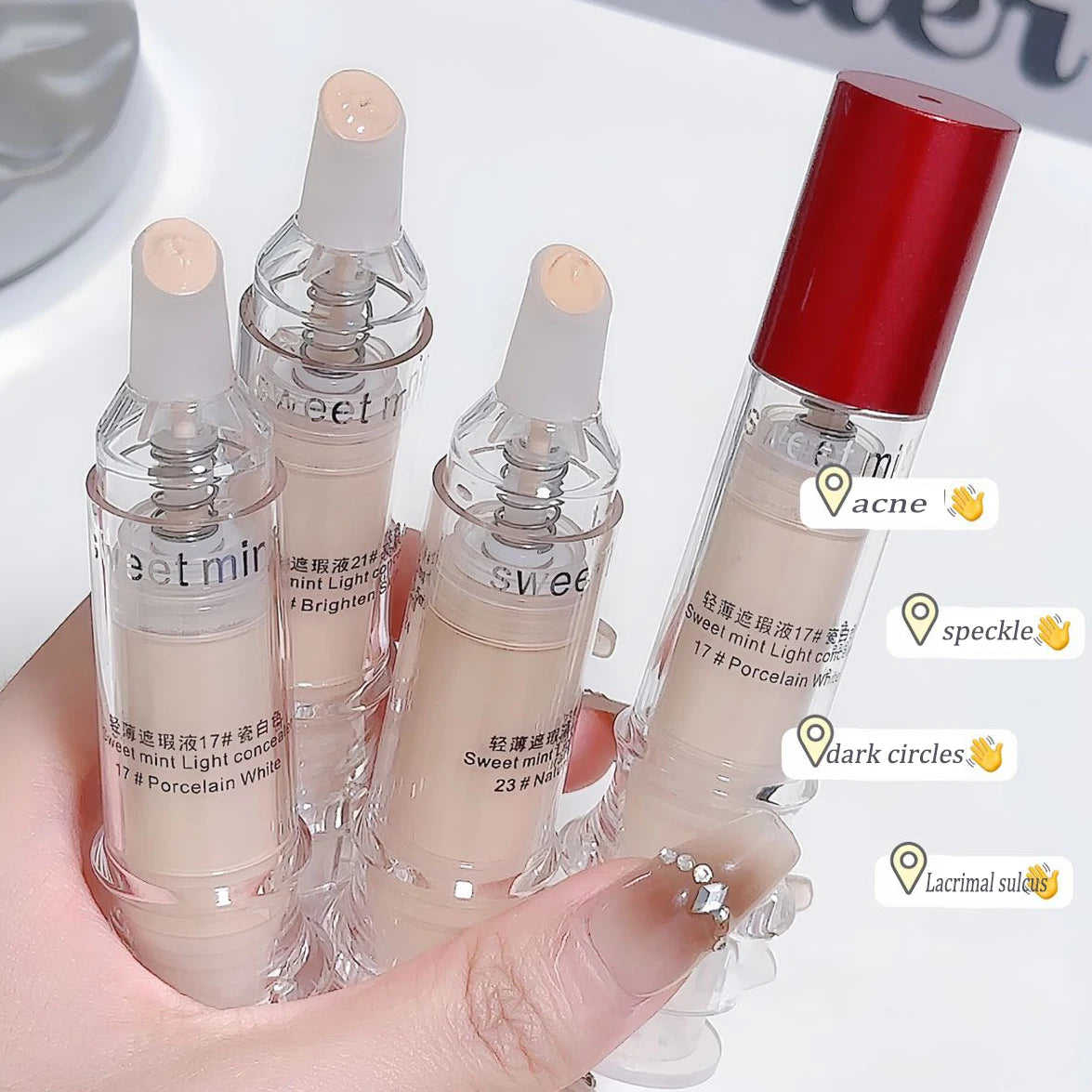 Porcelain White Light Concealer Pen Full Coverage Cover Dark Circles Acne Pores Press Concealer Matte Foundation Cream Cosmetic