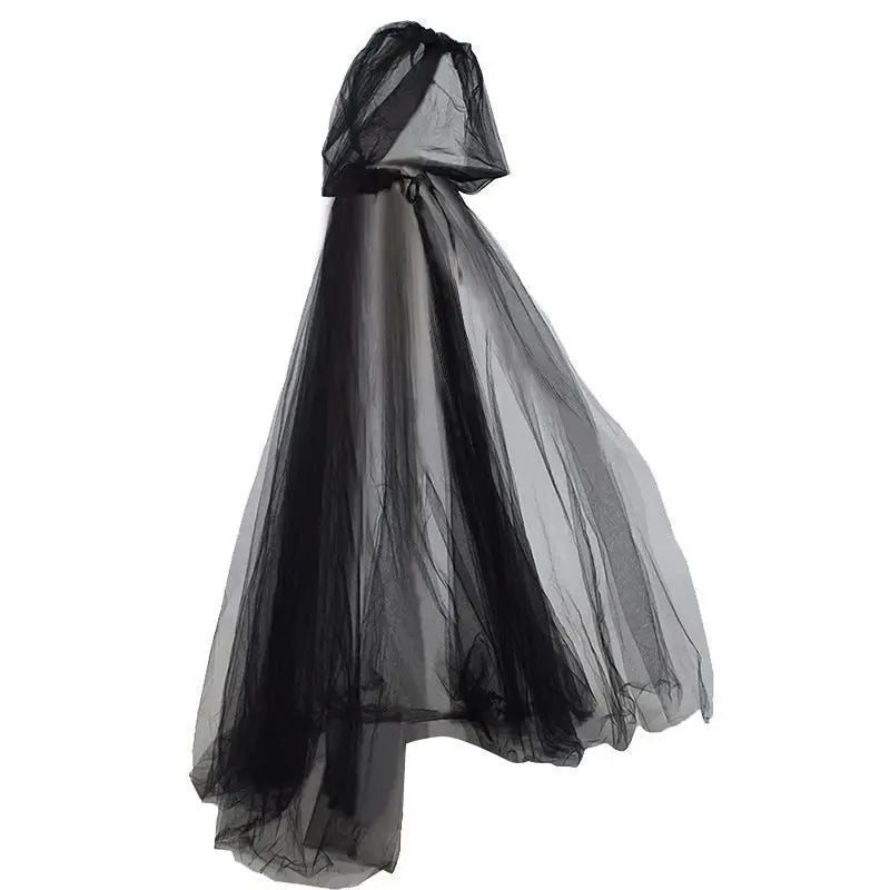 Black Bridal Shawl Witch Vampire Cosplay Cloak Halloween Double Cloak Game Party Costume Props Holiday Dress Up