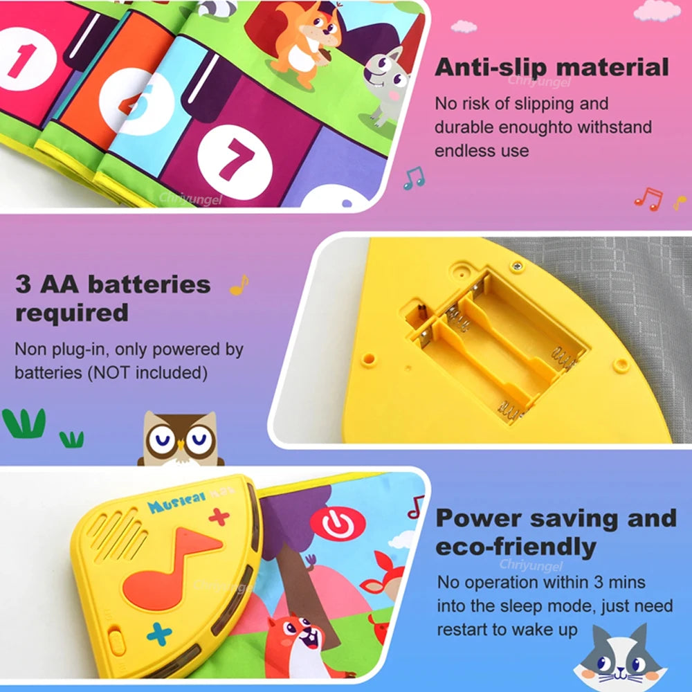 Piano Mat for Kids Kids Toddlers Floor Keyboard Dance Mat Baby Fitness Play Animal Music Blanket Instrument Toys Girl Boy Gift
