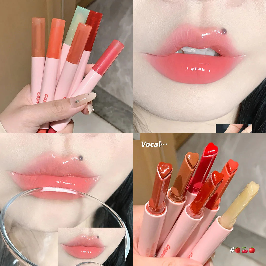 Rose Shimmer Heart Lipstick Pen Hydrating Jelly Solid Lip Gloss Tinted Mirror Water Gloss Pink Pomelo Color Lip Balm Cosmetics