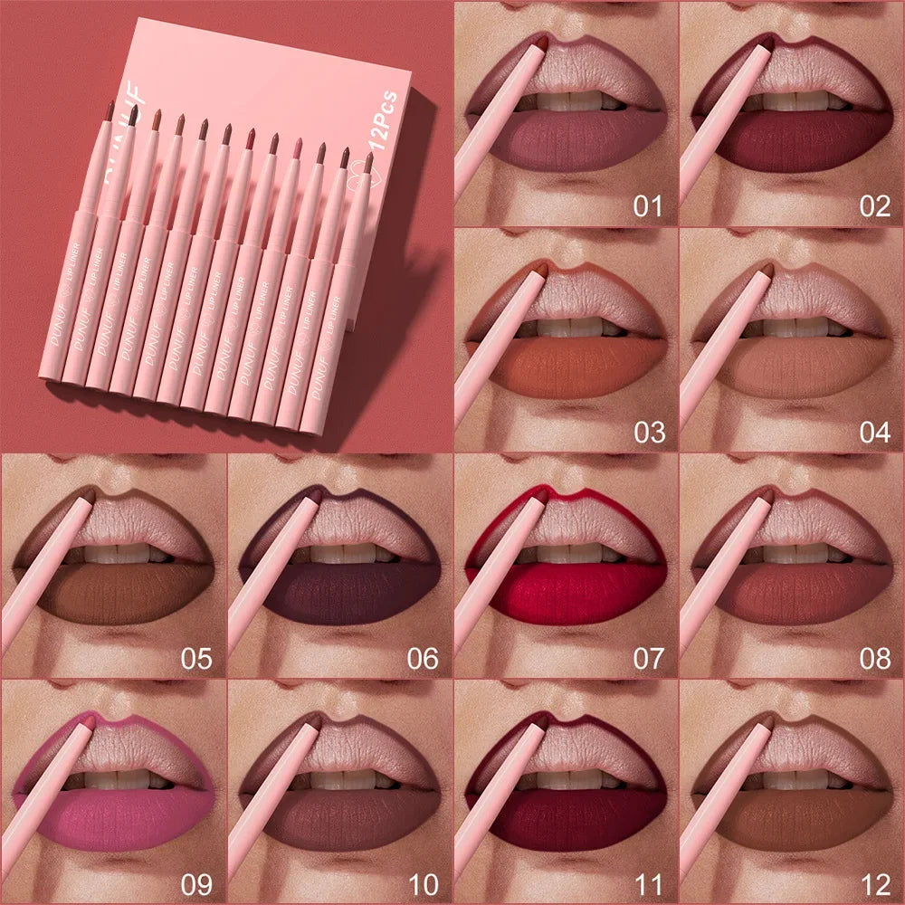 12 Colors Lip Liner Lip Pencil Set Matte Lipstick Waterproof 24 Hours Long Lasting Korean Lip Tint Makeup For Women Cosmetics