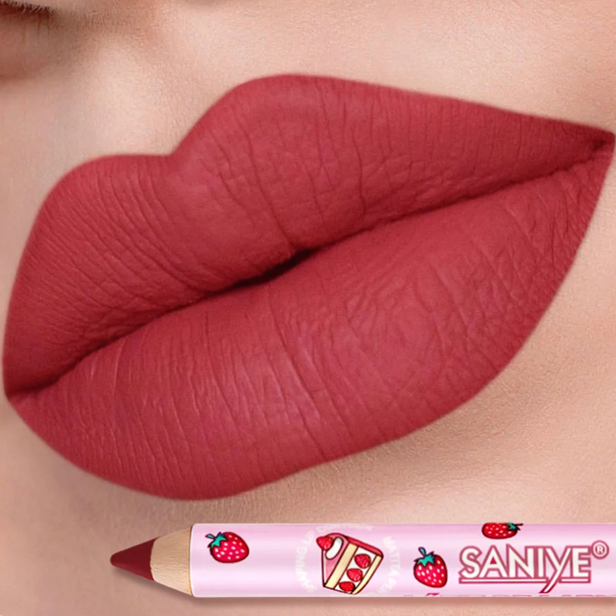 1pc Matte Lipstick & Liner Pen, Waterproof, Long-Lasting, Non-Stick, Berry Shades for All Skin Types, Makeup Pencils for Women