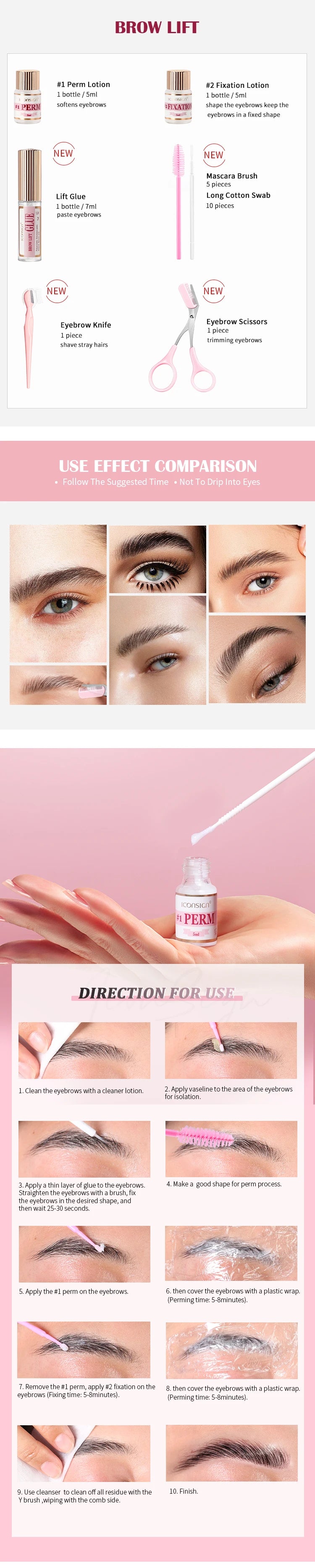 New ICONSIGN Brow Lift Kit and Eyelash Eyebrow Dye Tint Combo Brow Perm Brow Dye Brow Tattoo Cream Eye Makeup Tools Dropshipping