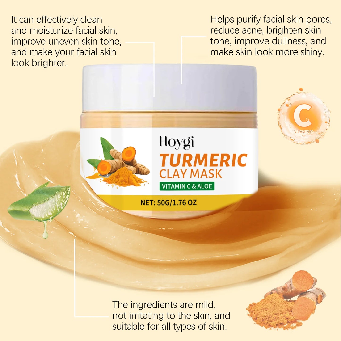 Turmeric Vitamin C Clay Mask Deep Cleansing Dull Skin Brighten Refining Pores Oil Control Dark Spot Remover Face Masks Skincare