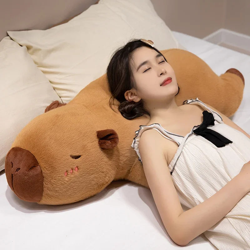60cm-100cm Kawaii Cartoon Giant Strip Capybara Plush Doll Pillow Lying Brown Orange Wings Creative Capybara Plush Toy Home Decor