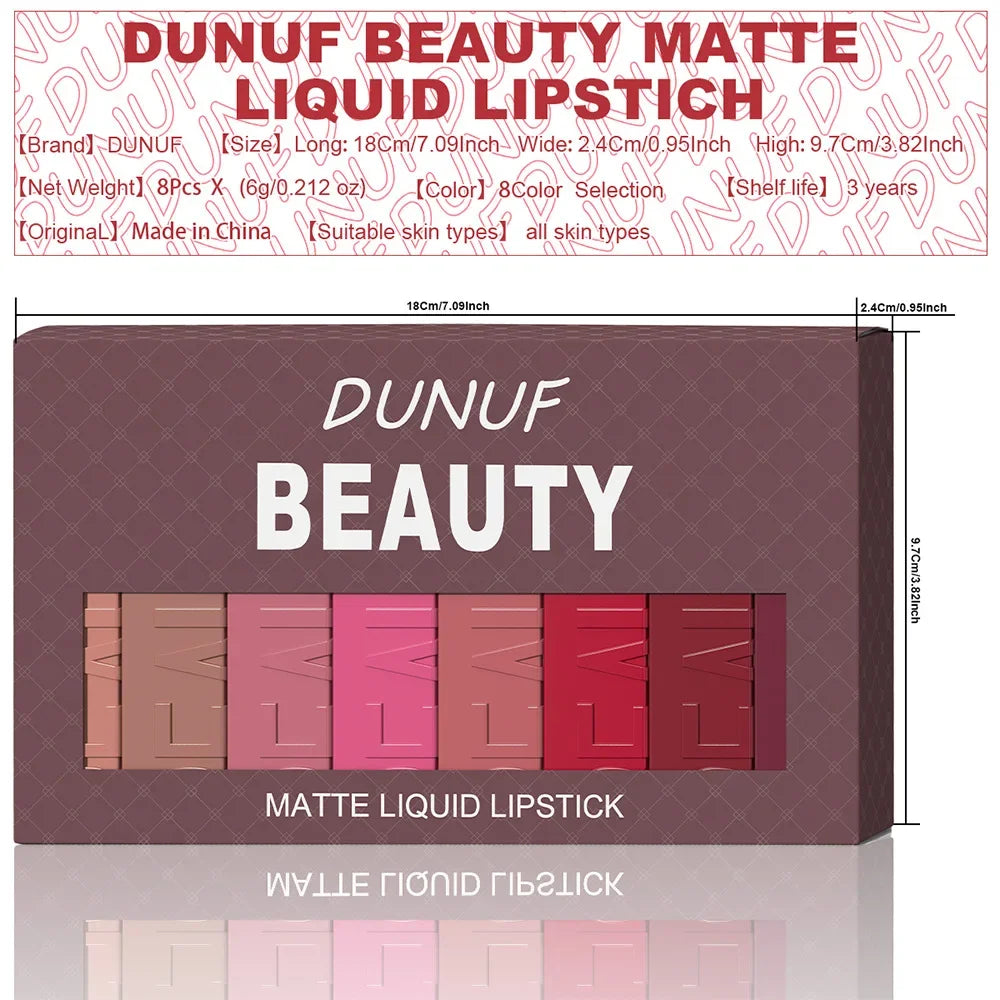 Velvet Matte Lipstick Set 8Pcs Waterproof Long Wearing Moisturizing Lip Glaze Non Transfer Smudge Proof Lip Color