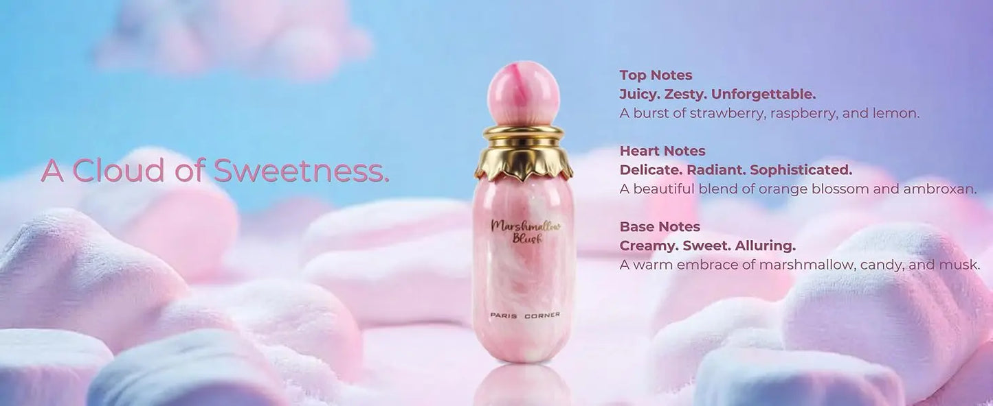 Paris Corner Marshmallow Blush EDP 3.4 Fl Oz | A Unique Gourmand Marshmallow Strawberry Perfume for Women | Long-Lasting