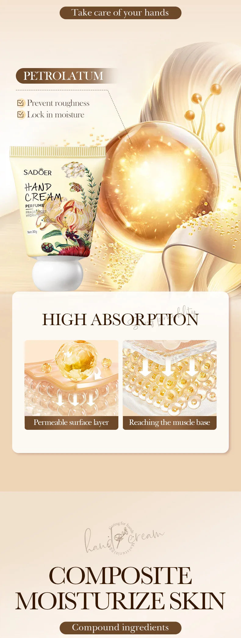 30g Garden perfume Hand Cream Plant Extract Moisturizing Flowers Nutrients Dry Crakced Repair Soft Whitening Oil Control Rose