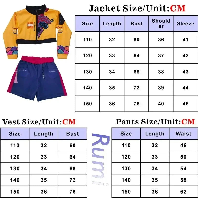 K-Pop Rumi Zoey Mira Demon Hunters Cosplay Costume for Girl Halloween Stage 3D Printed Pattern Role Play Clothes