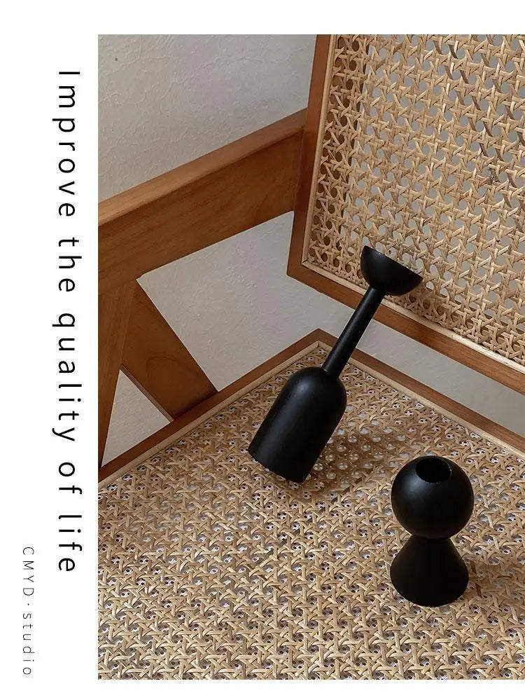 Candle Holder Room Decor Candles Holders Home Decoration Black Wooden Candlestick Living Room Bedroom Geometric Decorations