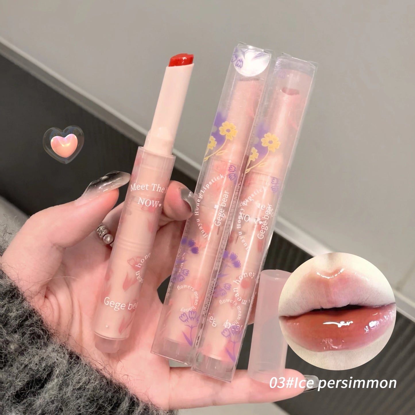 Jelly Heart Lipstick Gogo Little Bear Flower Language Secret Meaning Moisturizing and Hydrating Color Lipstick Pen