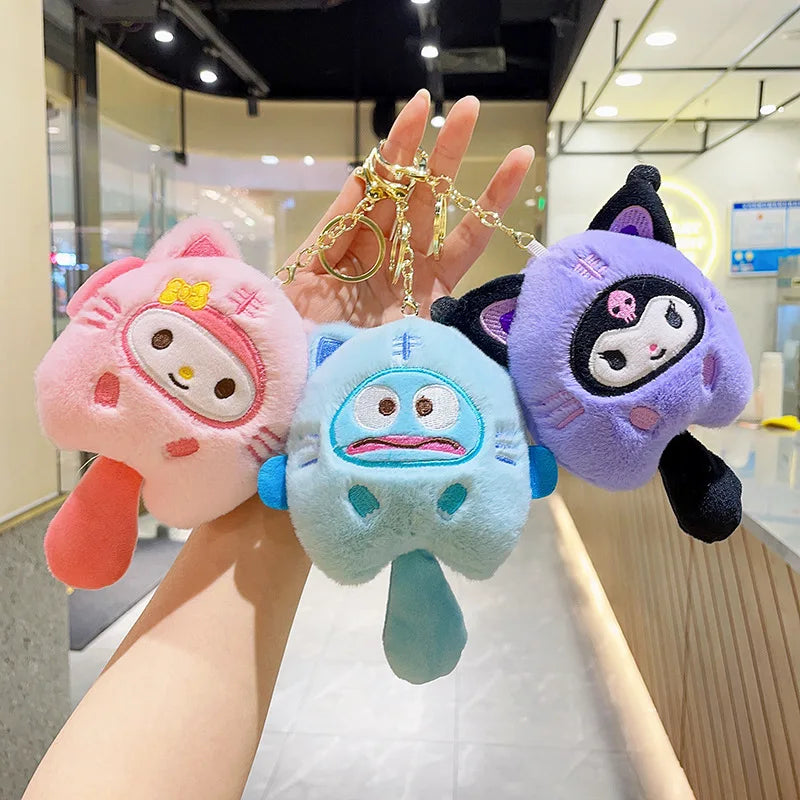 Sanrio  Hello Kitty Melody Cinnamoroll Plush Doll Keychain Pochacco Cute Key Ring Cartoon Plushies Bag Accessories Gifts Toys