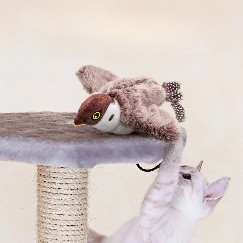Simulated Bird Cat Toy Touch Sensitive Plush Toy Rechargeable Chirping Flapping Bird Cat Toy Touch Squeak Bird Plush Toy