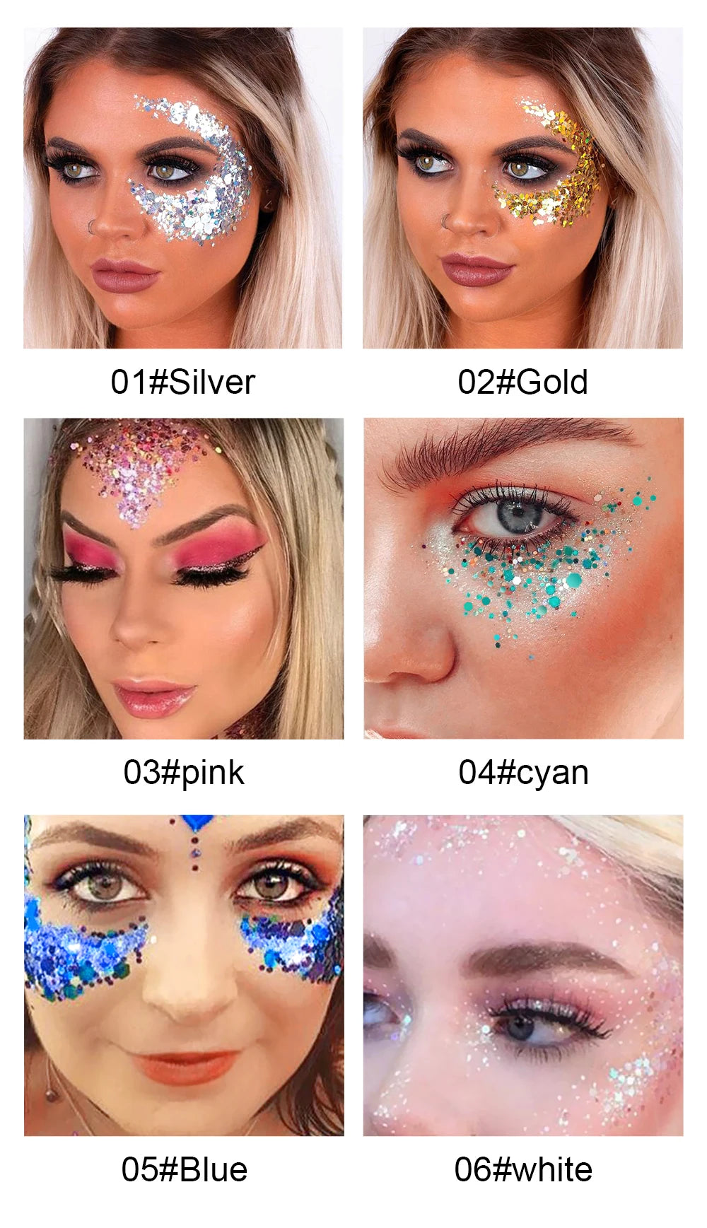 6 Colors Holographic Body Glitter Gel Set Christmas Party Makeup Face Eye Lips Hair Nail Cosmetic Festival Glitter Eyeshadow