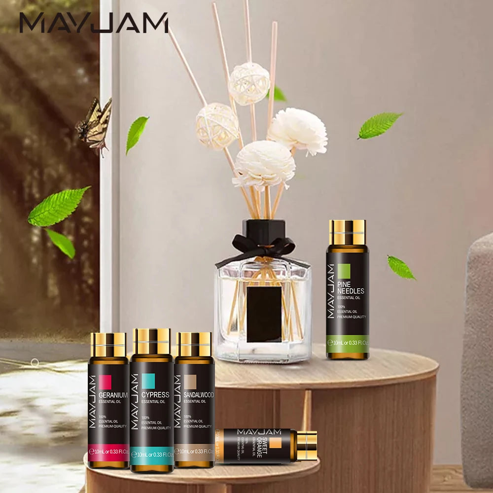 MAYJAM 10ml with Dropper 35 Flavor Essential Oils Vanilla Grapefruit Frankincense Jasmine Oil For Homemade Candle Bath Ball