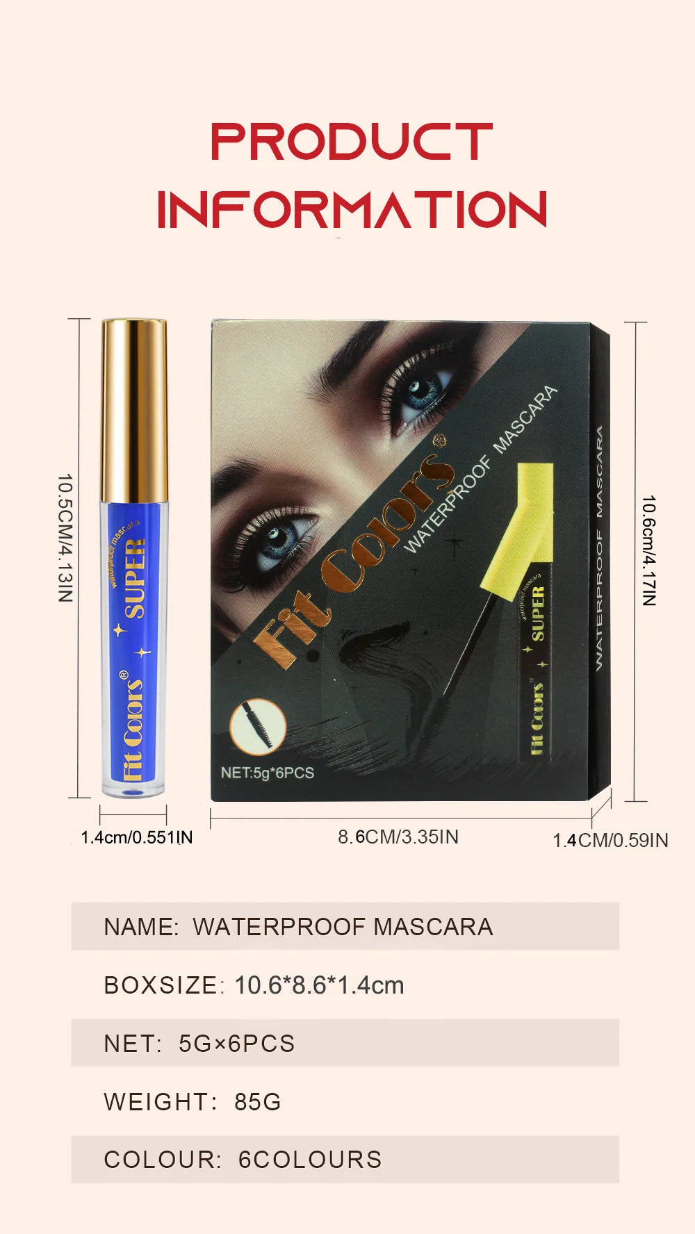6 Color/Set Colored Mascara Cream Blue Green Lasting Waterproof Mascara Curling Eyelashes Thick Curl 3D Non-smudding Mascara