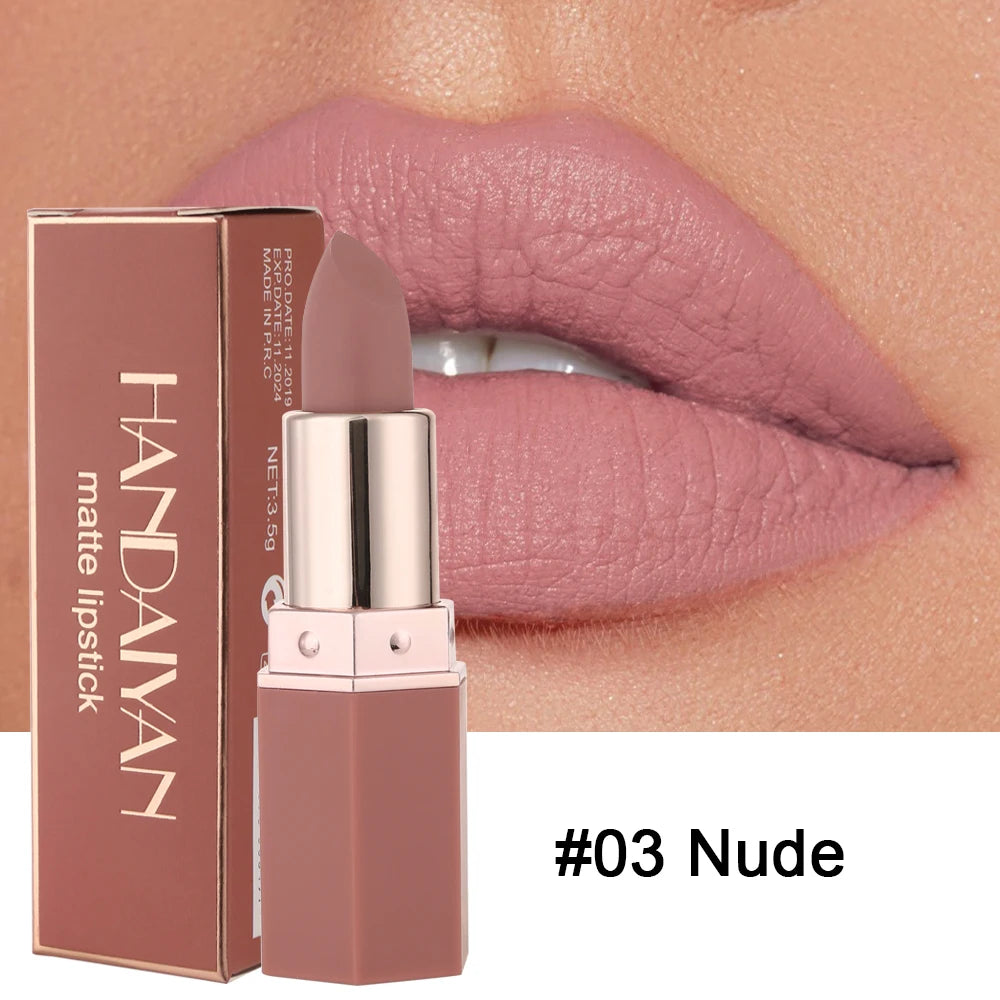 Moisturizing Matte Lipstick 6 Shades Long Lasting Non Transfer Nude Lip Gloss HANDAIYAN Cosmetics For Ladies