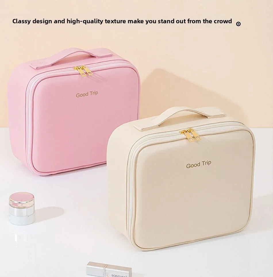 Premium LED Travel Cosmetic Bag with Mirror Women's Portable Large Capacity Makeup Brush Case Portable Partition Beauty Bag