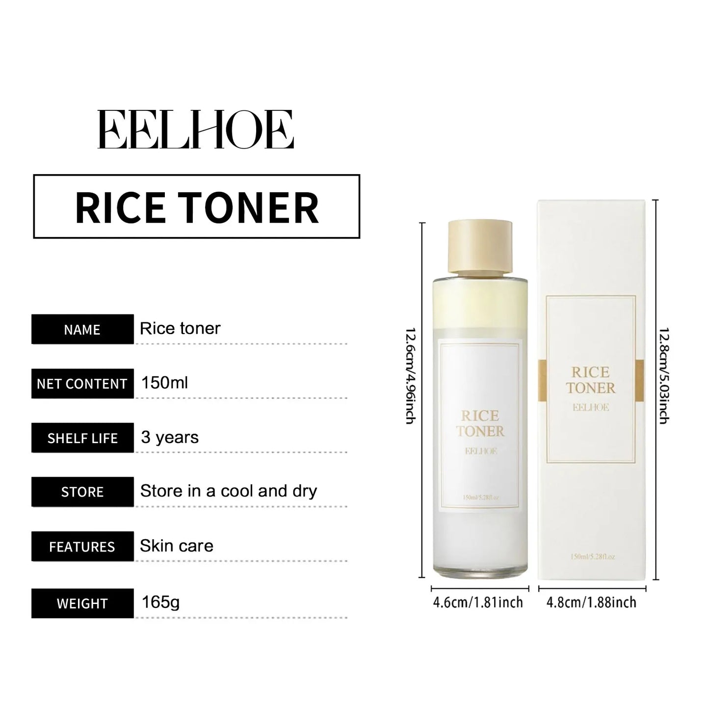 EELHOE Rice Toner Moisturizing Water Oil Control Smoothing Facial Wrinkles Shrink Pores Repair Skin Care Rice Water Toner 150ml
