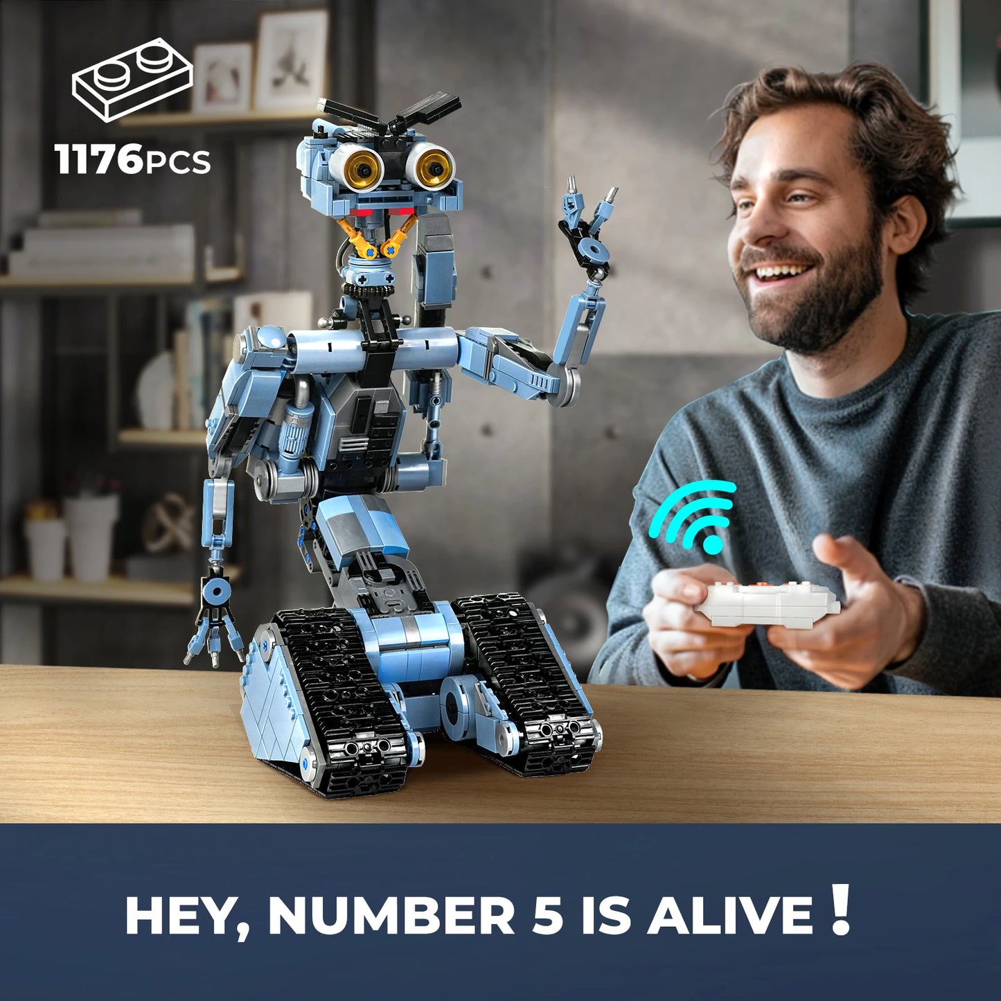 1176 Pieces Johnny 5 Robot Building Blocks Set with Remote Control - Rechargeable,Gift for Halloween & Chirstmas