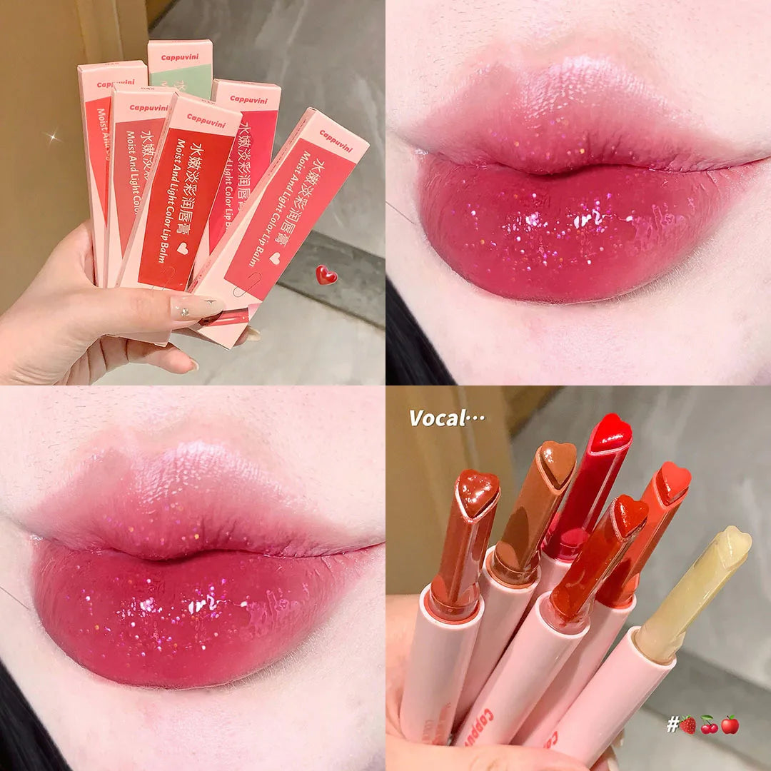 Rose Shimmer Heart Lipstick Pen Hydrating Jelly Solid Lip Gloss Tinted Mirror Water Gloss Pink Pomelo Color Lip Balm Cosmetics