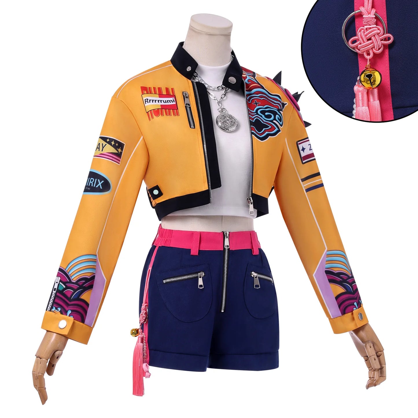 Rumi Cosplay Costume Anime Movie KPop Demon Hunters Yellow Jacket Huntrix Uniform Earrings Shorts Halloween Women Girls