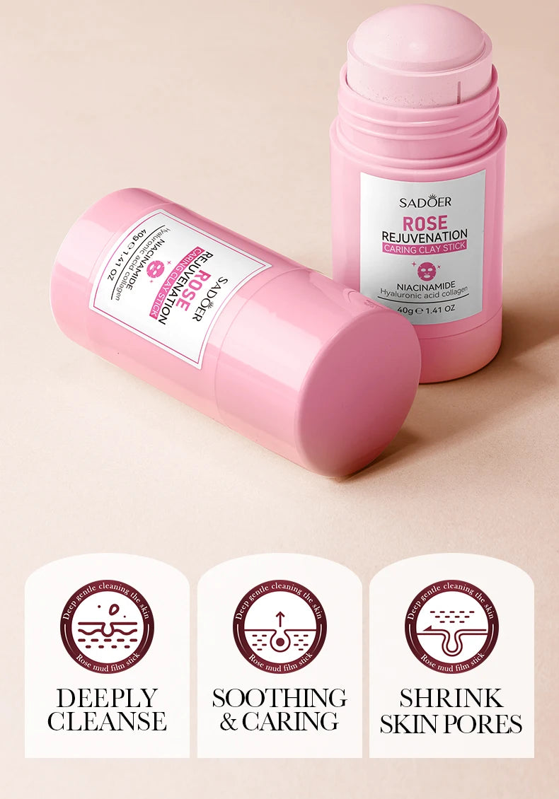 SADOER Green Tea Rose Face Masks Stick Clay Mask Shrink Pores Deep Blackhead Remover Facial Cleansing Moisturizing Facial Masks