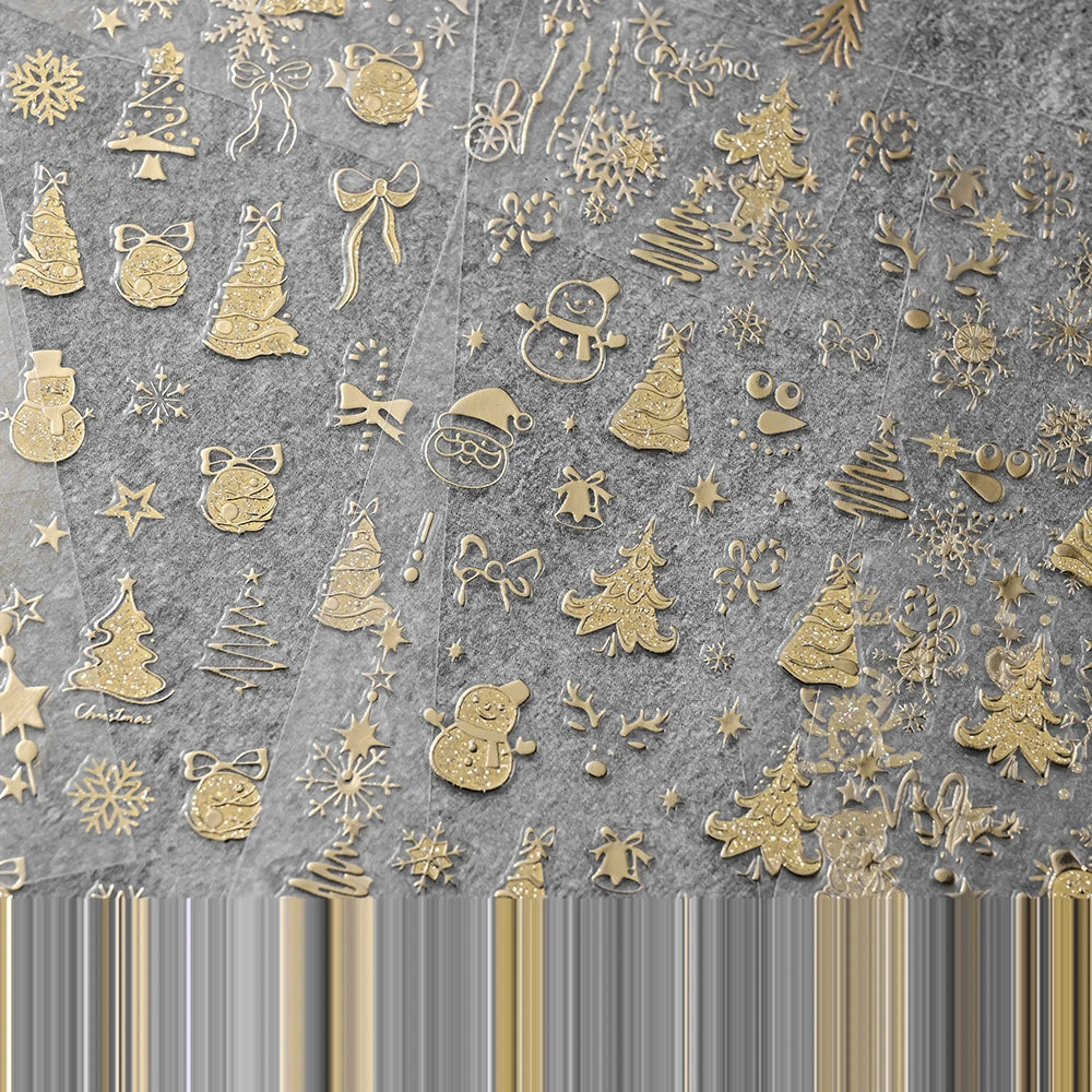 1Pcs 3D Gold Santa Claus Christmas Tree Nail Sticker Bronzing Shiny Snowflake Elk Bowknot Star Elegant Winter Xmas Nail Decals&%