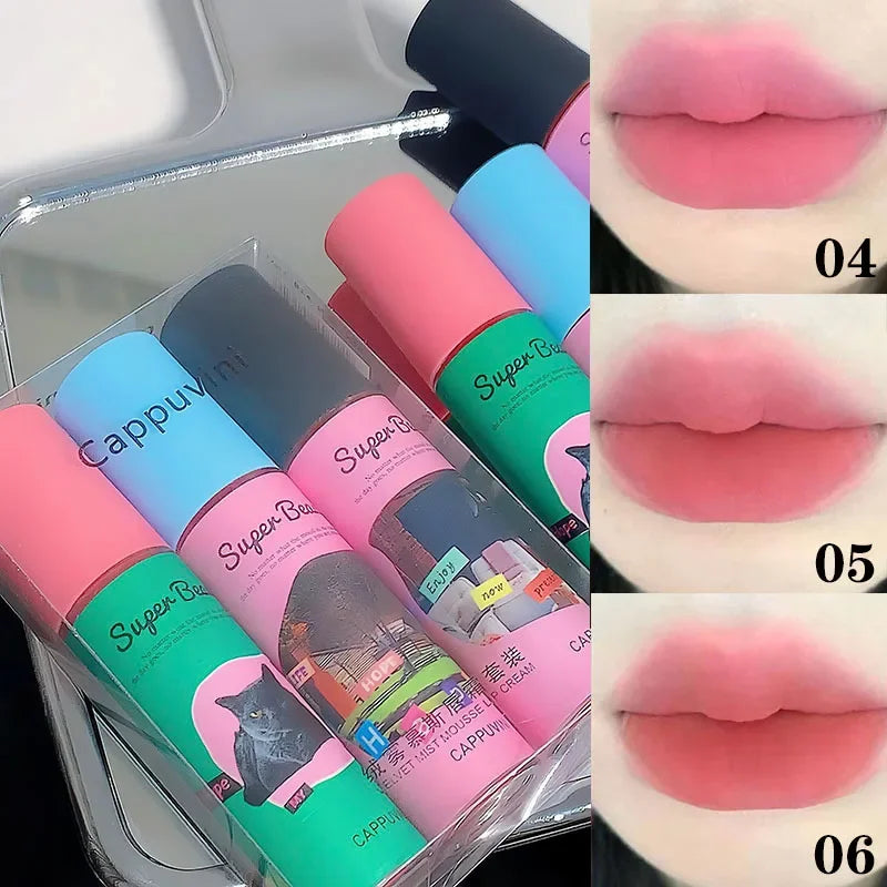 1PC/3PC Lovely Cat Collage Lipgloss Long Lasting Matte Lipstick Lip Makeup Tint Nude Red Lipgloss Waterproof Lipstick Cosmetics