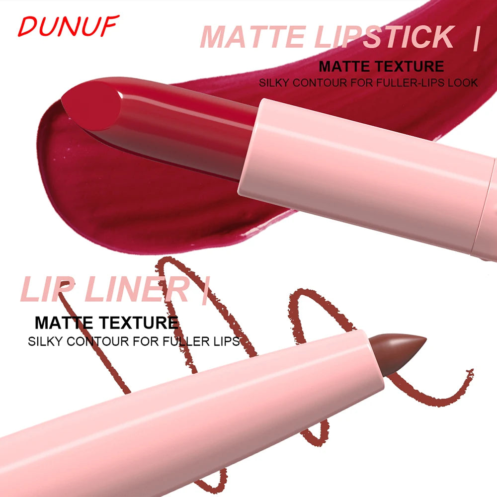 Red Brown Matte Lipstick Lip Liner Set Waterproof Long Lasting Hydrating Non Sticky Contour Lip Makeup