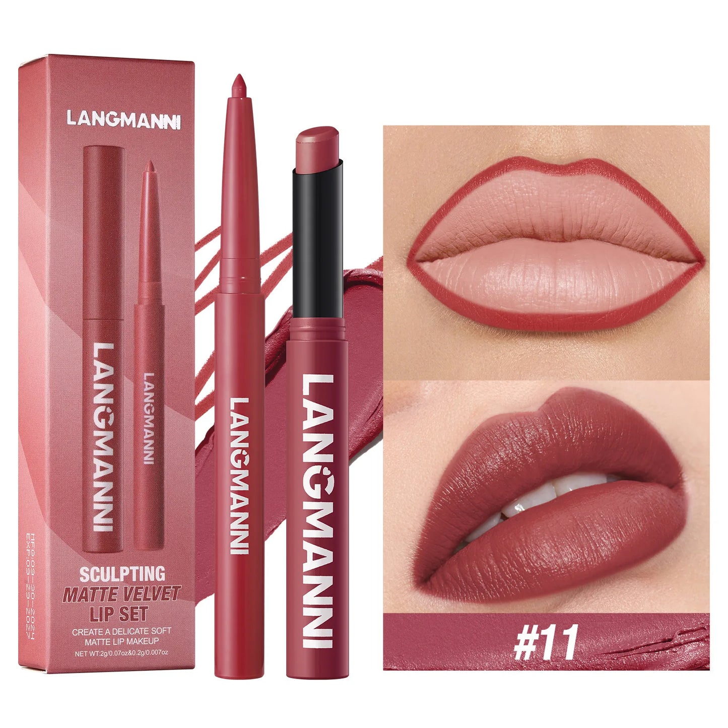 2Pcs/Set Matte Lipstick Lip Liner Pencil Non-Stick Cup Long-Lasting Velvet Red Lipstick Pen Smooth Lipliner Waterproof Makeup