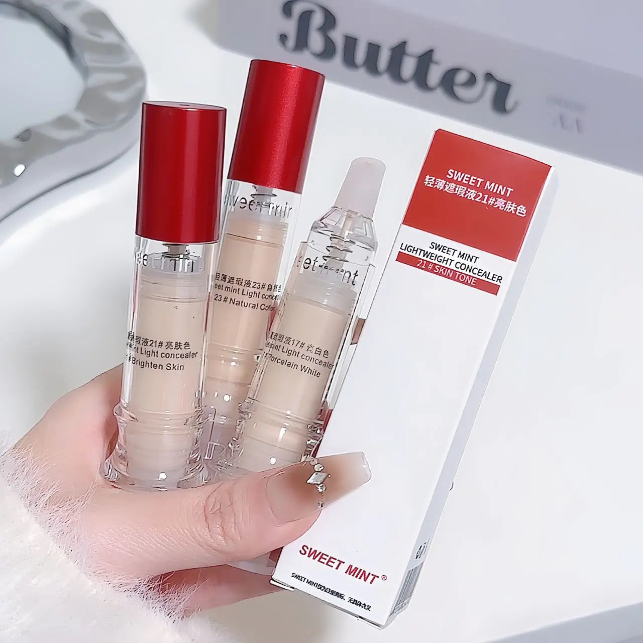 Porcelain White Light Concealer Pen Full Coverage Cover Dark Circles Acne Pores Press Concealer Matte Foundation Cream Cosmetic