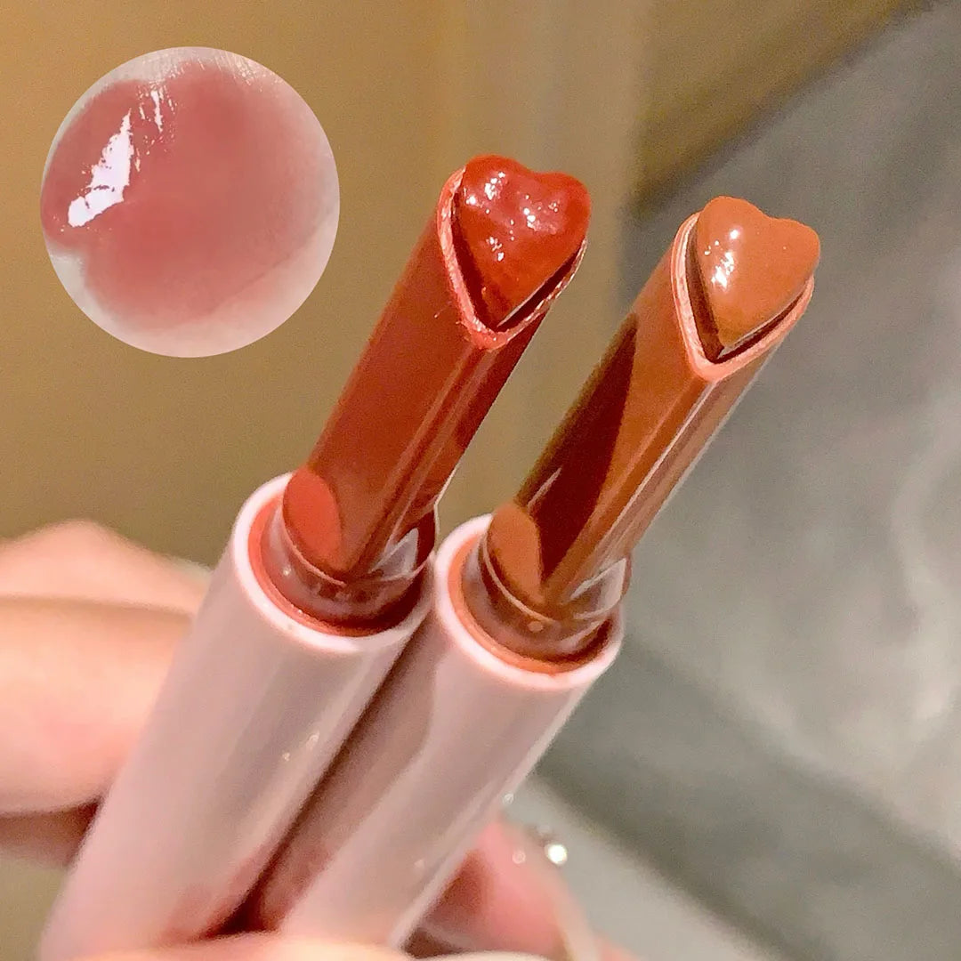 Rose Shimmer Heart Lipstick Pen Hydrating Jelly Solid Lip Gloss Tinted Mirror Water Gloss Pink Pomelo Color Lip Balm Cosmetics