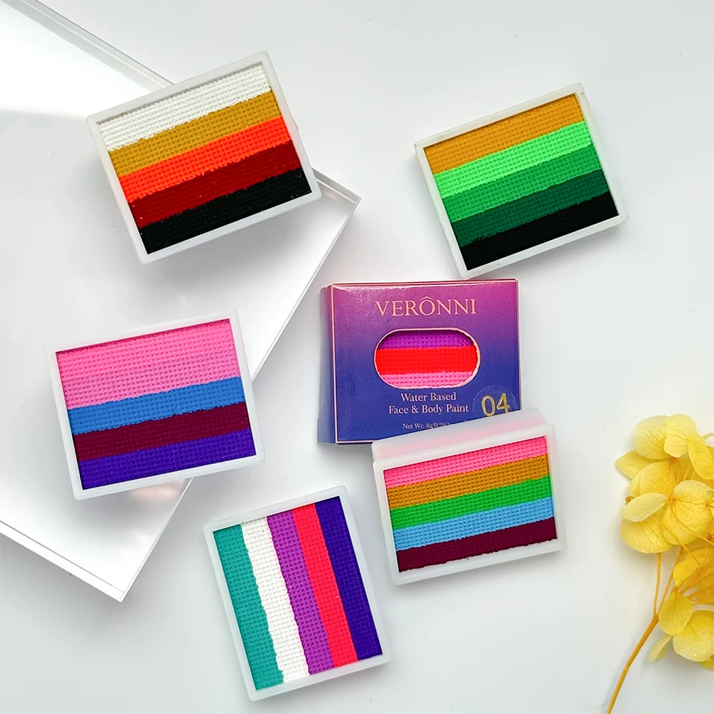 2pcs Rainbow Face & Body Paint,8g Split Cake Non-Toxic Paint Makeup Palette-Vibrant Mixed Colors For Festivals,Butterfly Makeup