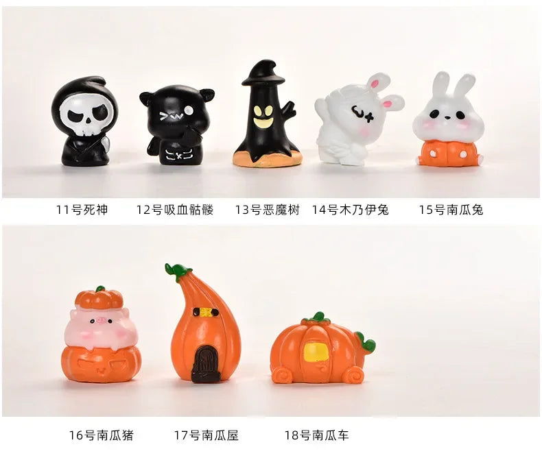Mini Halloween Figurines Miniature Cute Halloween Ghost Pumpkin Fairy Miniatures Figurines Home Decoration DIY Resin Craft