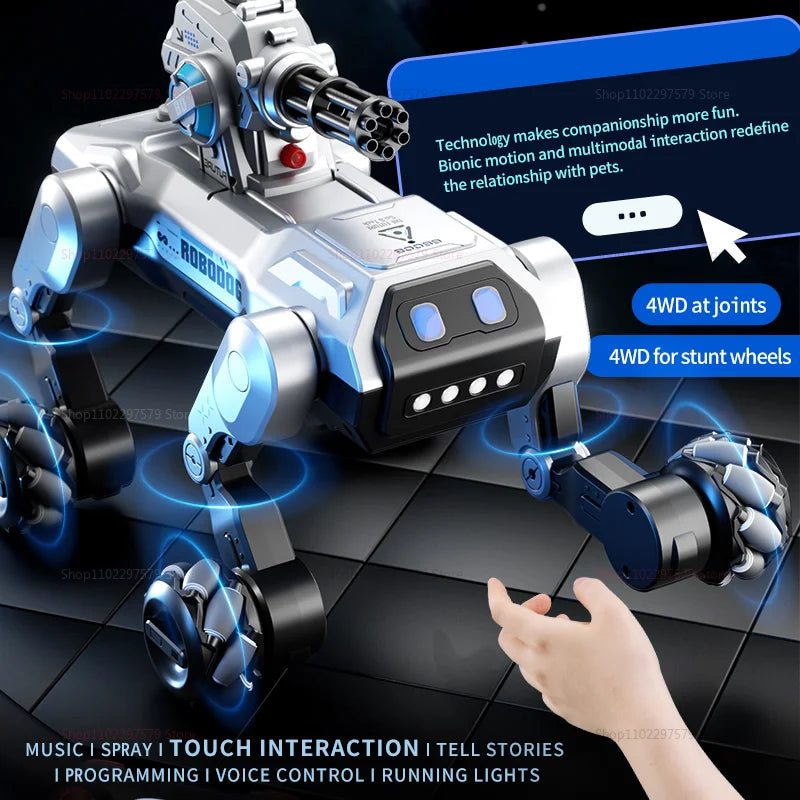 2025 New 2.4G Remote Control Robot Dog with Singing Dancing Follow Mode 360° Rotating launching Cannon Puppy Toys Gifts For Kid