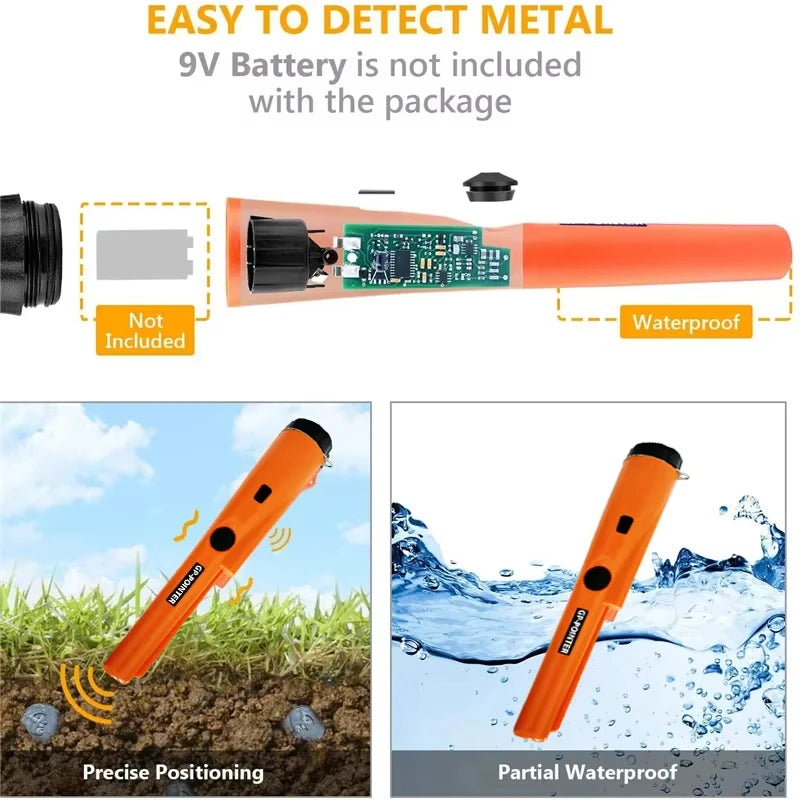 Professional Metal Detector Pointer Pinpoint Waterproof Handheld Metal Detector for Metal Coin Gold 360° Pinpoint Tip Side-scan