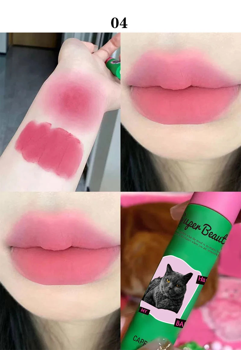 1PC/3PC Lovely Cat Collage Lipgloss Long Lasting Matte Lipstick Lip Makeup Tint Nude Red Lipgloss Waterproof Lipstick Cosmetics