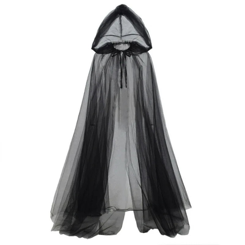 Black Bridal Shawl Witch Vampire Cosplay Cloak Halloween Double Cloak Game Party Costume Props Holiday Dress Up