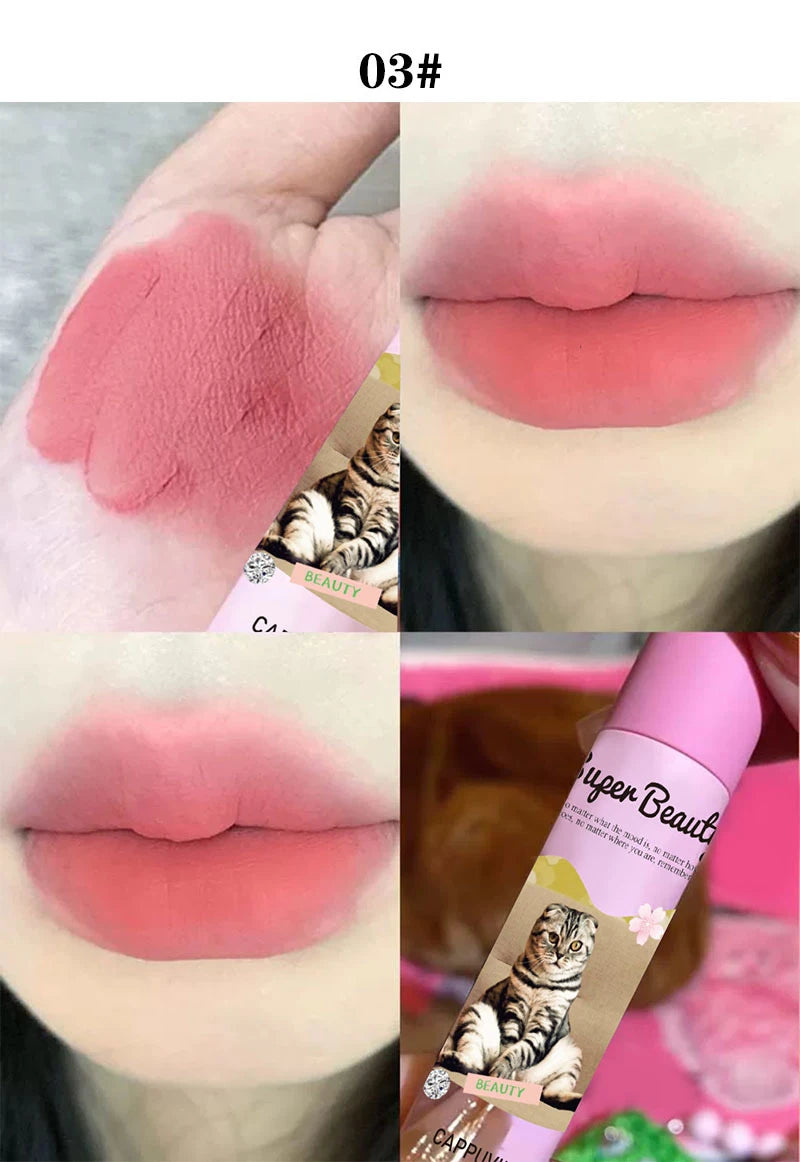 1PC/3PC Lovely Cat Collage Lipgloss Long Lasting Matte Lipstick Lip Makeup Tint Nude Red Lipgloss Waterproof Lipstick Cosmetics