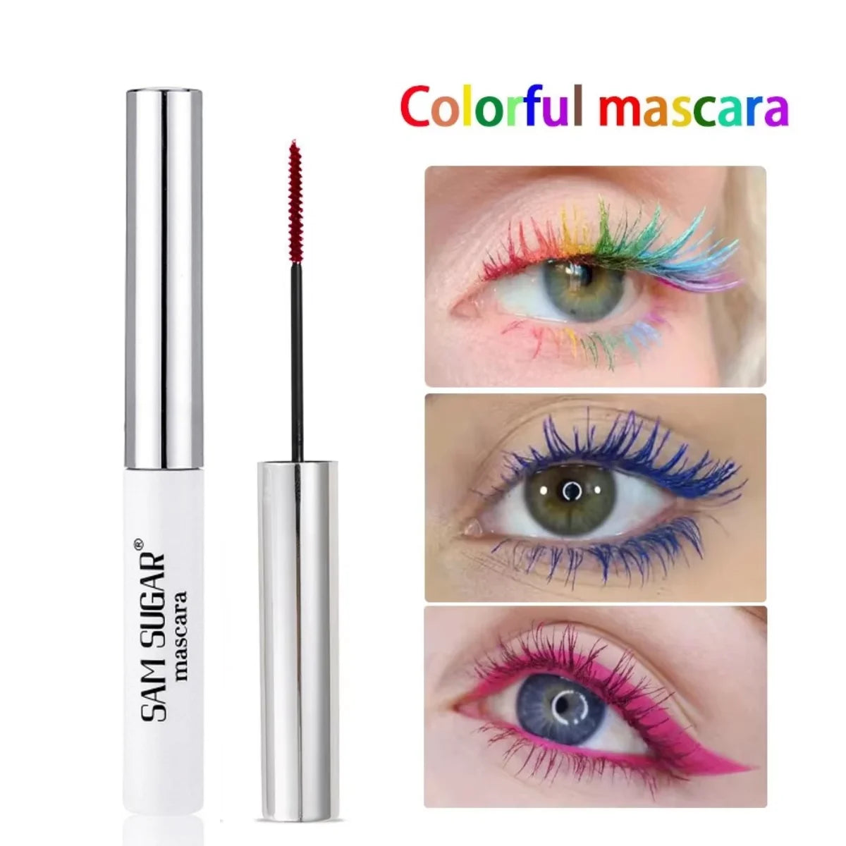 Colored Mascara Eyelashes, Purple Blue Red White Black Colorful Waterproof Mascara Charming Long Lasting Voluminous Mascara Eye