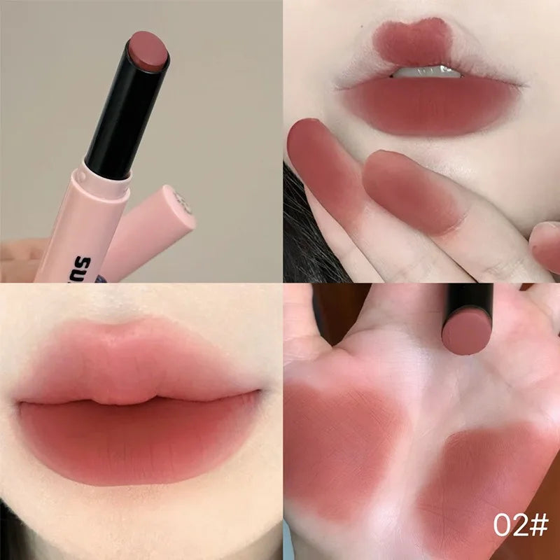 1Pc Moisturizing Velvet Matte Lipstick Hazelnut Mousse Long Waterproof Light Natural Warm Brown Red Toned Lip Tint Make Up Stain