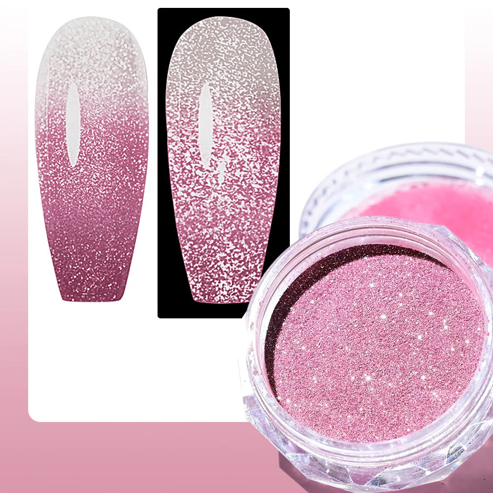 1Box Reflective Thermal Glitter Nail Powder Pink/Blue Temperature Color Change Chrome Pigment Shinning Nail Art Glitter Dust #FT