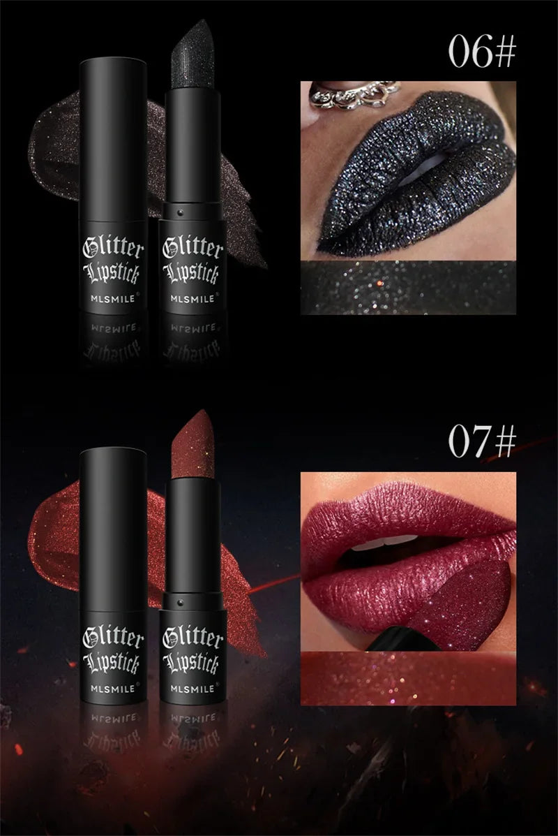 MLSMILE Multi-Color Non-stick Cup Matte Lipstick Lasting Easy Color Black Diamond Lipstick Shimmer Lip Gloss Dark Halloween Look