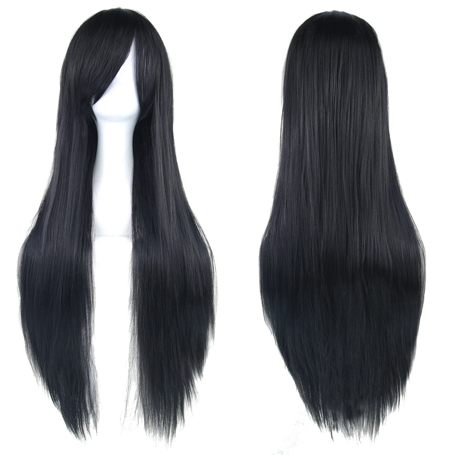 Soowee 80cm Long Synthetic Hair White Purple Cosplay Wigs Party Black Hair Straight Wig Hairpiece for Women